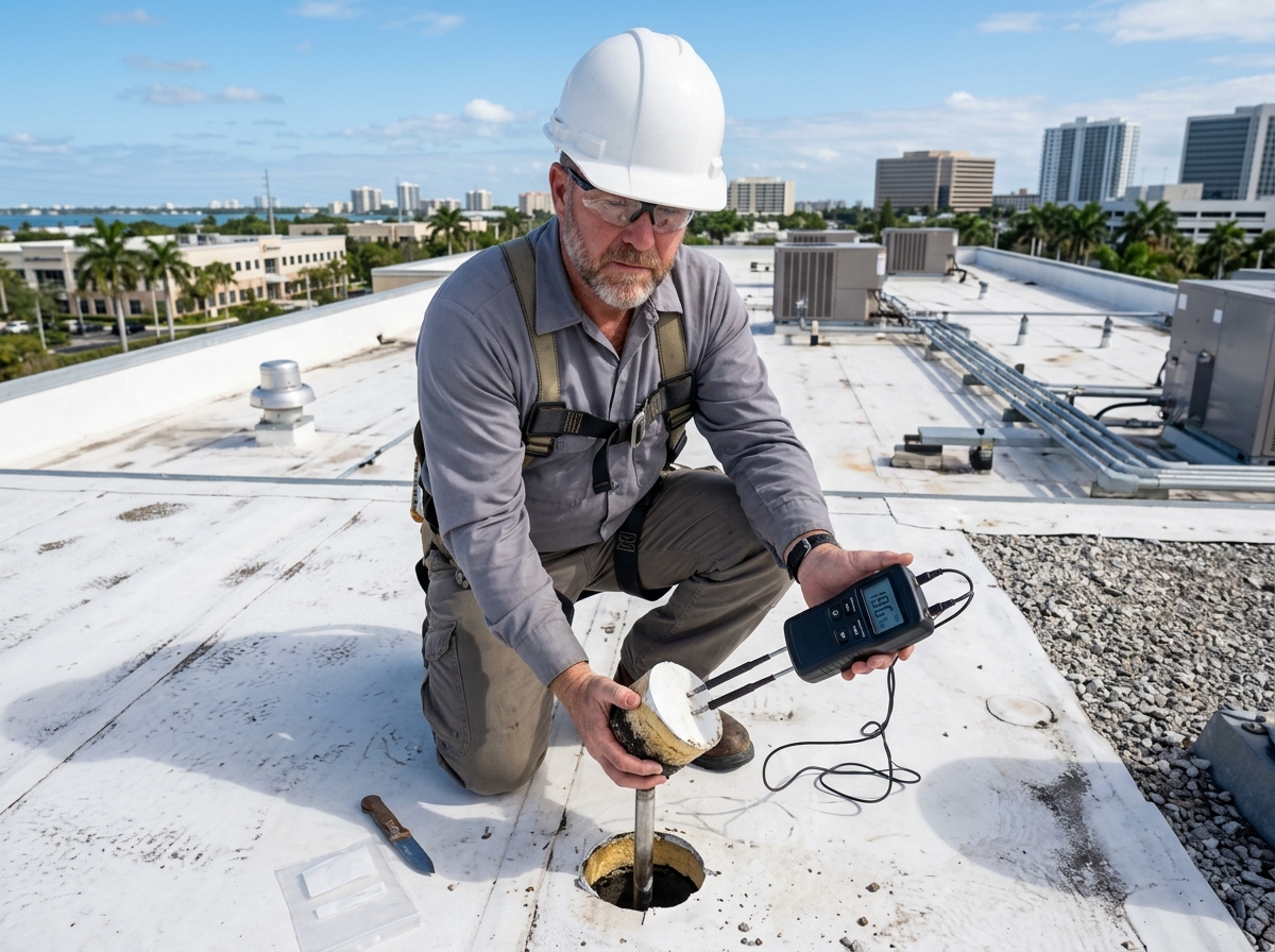 Commercial roof core sample and moisture meter probe