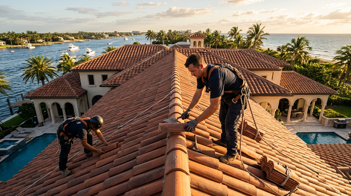 Master tile roof installation on Delray Beach estate
