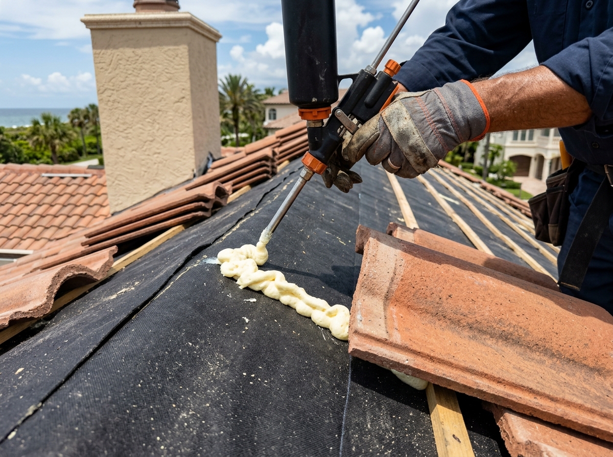 Two-component expanding Polyfoam tile adhesive application
